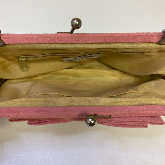 Chinese Laundry Brocade Tapestry Pink Tan Clutch Bow Silver Hardware Chain - Picture 5 of 7